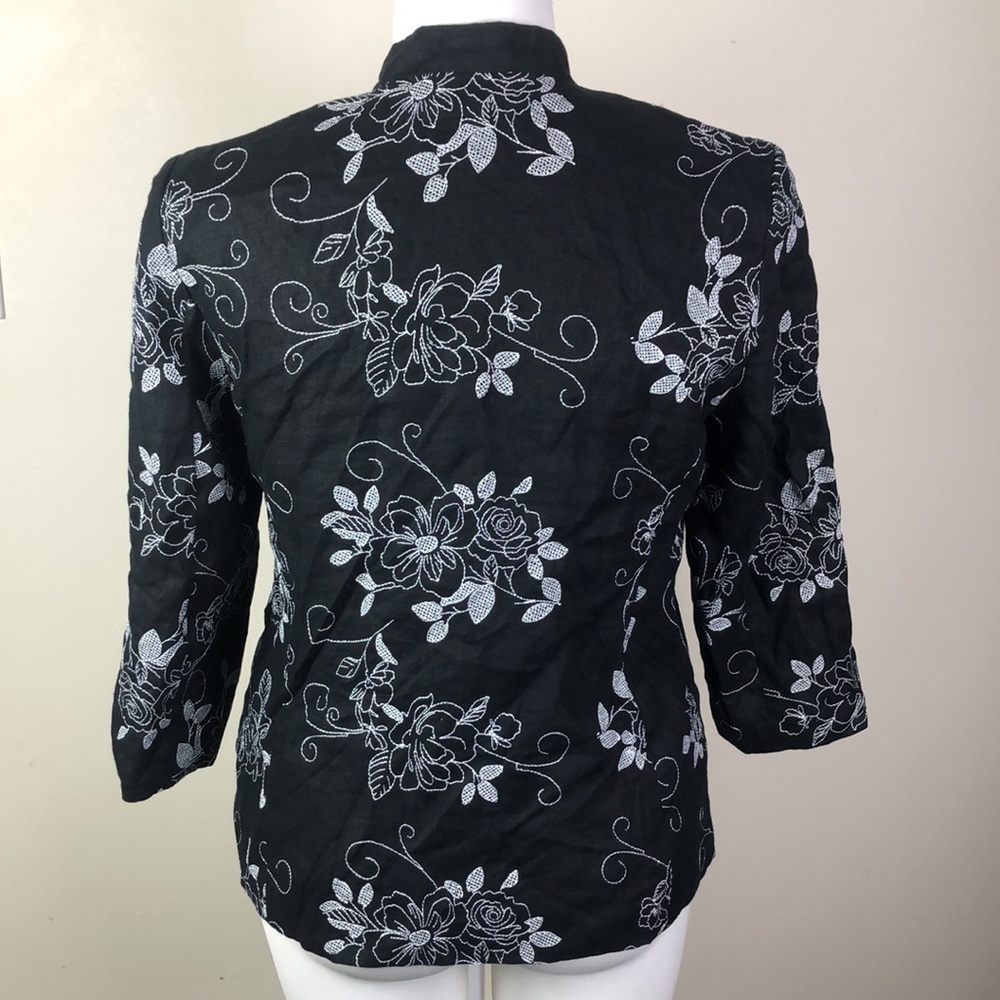 JM Collection Embroidered Linen Jacket Black White Floral - Picture 4 of 8